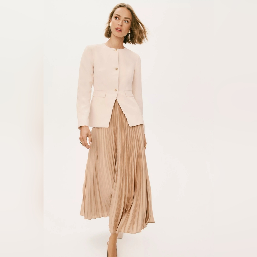 Ann Taylor Pleated Midi Skirt in Light Beige